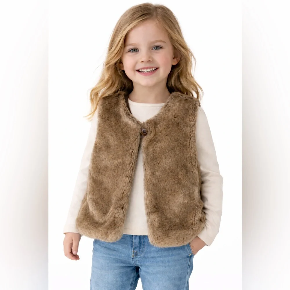 Old Navy Girls Faux Fur Vest Brown Fall Size 5T